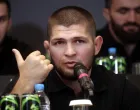 epa09418937 Former Russian mixed martial arts (MMA) fighter, UFC lightweight titleholder Khabib Nurmagomedov attends a press conference in Moscow, Russia, 18 August 2021. Khabib Nurmagomedov said that he became a shareholder of the UFC. EPA/MAXIM SHIPENKOV