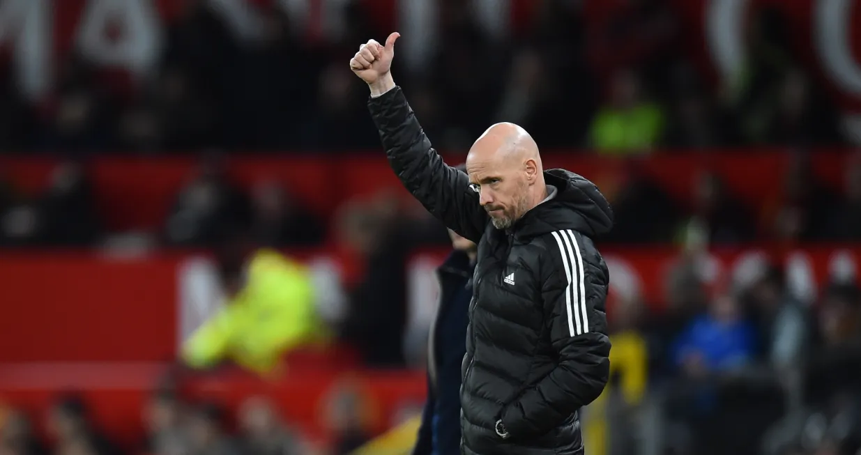 epa10393031 Manchester United manager Erik ten Hag reacts during the FA Cup third round match between Manchester United and Everton in Manchester, Britain, 06 January 2023. EPA/Peter Powell EDITORIAL USE ONLY. No use with unauthorized audio, video, data, fixture lists, club/league logos or 'live' services. Online in-match use limited to 120 images, no video emulation. No use in betting, games or single club/league/player publications