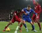 epa10383099 Trent Alexander-Arnold (L) of Liverpool in action against Harvey Barnes (C) of Leicester during the English Premier League soccer match between Liverpool FC and Leicester City in Liverpool, Britain, 30 December 2022. EPA/Adam Vaughan EDITORIAL USE ONLY. No use with unauthorized audio, video, data, fixture lists, club/league logos or 'live' services. Online in-match use limited to 120 images, no video emulation. No use in betting, games or single club/league/player publications