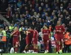 epa10223578 Trent Alexander-Arnold of Liverpool FC celebrates with team mates after scoring a goal during the UEFA Champions League group A soccer match between Liverpool FC and Rangers FC in Liverpool, Britain, 04 October 2022. EPA/Peter Powell