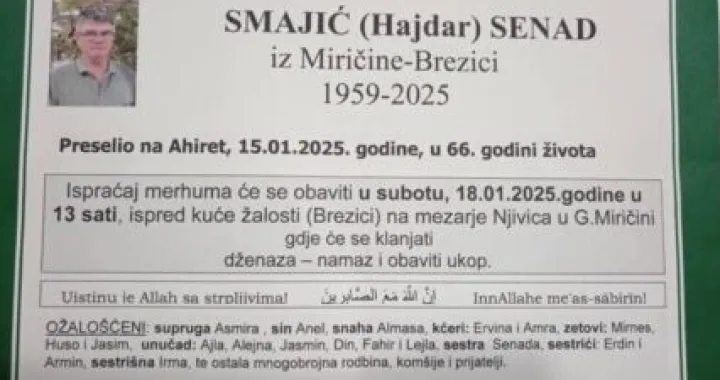 Senad Smajić - smrtovnica/