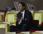 epa09174574 Lyon's head coach Rudi Garcia sits in the stands during the French Ligue 1 soccer match between AS Monaco and Olympique Lyonnais at the Louis II stadium, in Monaco, 02 May 2021. EPA/SEBASTIEN NOGIER