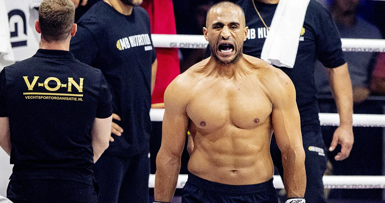 epa09448611 Moroccan-Dutch kickboxer Badr Hari reacts during his Glory 78 Kickboxing heavyweight world title match against Arkadiusz Wrzosek of Poland, at Rotterdam Ahoy arena in Rotterdam, The Netherlands, 04 September 2021. Hari was knocked out in the second round of his match against Wrzosek after the Pole had kicked him on the head. EPA/ROBIN UTRECHT