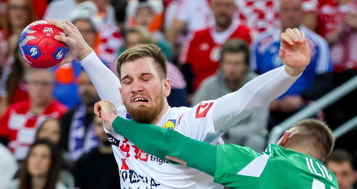 28.01.2025., Arena Zagreb, Zagreb - IHF Svjetsko rukometno prvenstvo 2025., cetvrtfinale, Hrvatska - Madjarska. Tin Lucin, Zoran Ilic Photo: Sanjin Strukic/PIXSELL