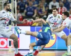 26.01.2025., Arena Zagreb, Zagreb - IHF Svjetsko rukometno prvenstvo 2025., drugi krug, skupina IV, Hrvatska - Slovenija. Leon Susnja, Jure Dolenec, Josip Simic, Ivan Martinovic Photo: Sanjin Strukic/PIXSELL