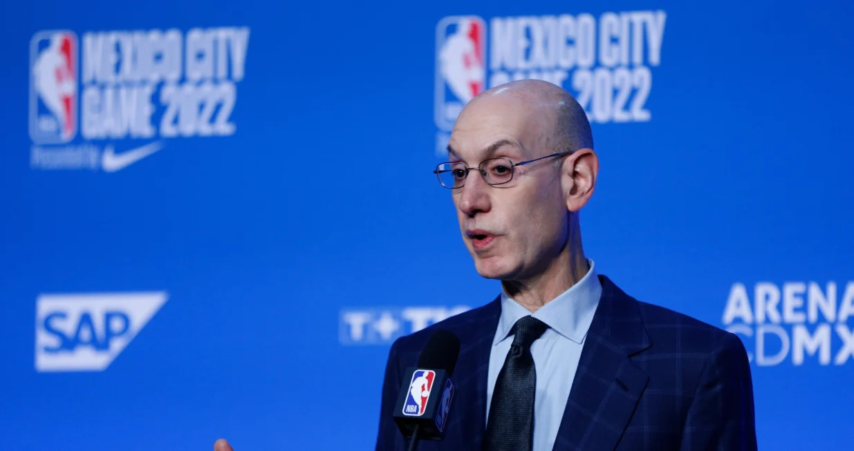 epa10370972 NBA commissioner Adam Silver speaks during a press conference prior to the NBA basketball game between the Miami Heat and the San Antonio Spurs, in Mexico City, Mexico, 17 December 2022. Silver asserted that the league is considering Mexico very seriously for a team in a future expansion. EPA/Isaac Esquivel SHUTTERSTOCK OUT