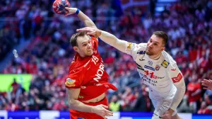 02.02.2025., Unity Arena, Oslo, Norveska - IHF Svjetsko rukometno prvenstvo 2025., finale, Hrvatska - Danska. Mathias Gidsel, Tin Lucin. Photo: Sanjin Strukic/PIXSELL