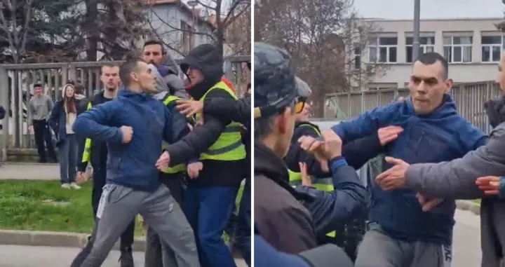 Incident tokom akcije 15 minuta tišine, na raskrsnici ispred Škole za dizajn "Bogdan Šuput" u Novom Sadu. Muškarac fizički nasrnuo na okupljene/Screenshot