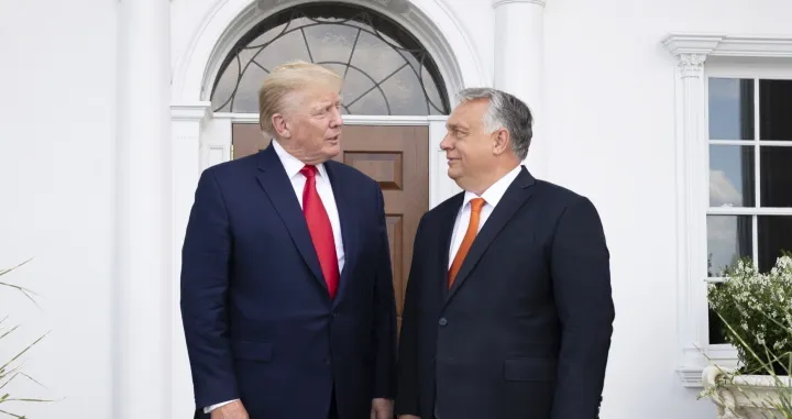 epa10103157 A handout photo made available by the Hungarian PM's Press Office shows Former US President Donald J. Trump (L) welcoming Hungarian Prime Minister Viktor Orban at Trump's estate in Bedminster, New Jersey, USA, 02 August 2022. EPA/Vivien Cher Benko/Hungarian PM's Press Office HANDOUT HUNGARY OUT HANDOUT EDITORIAL USE ONLY/NO SALES/Vivien Cher Benko/Hungarian Pm's Press Office Handout
