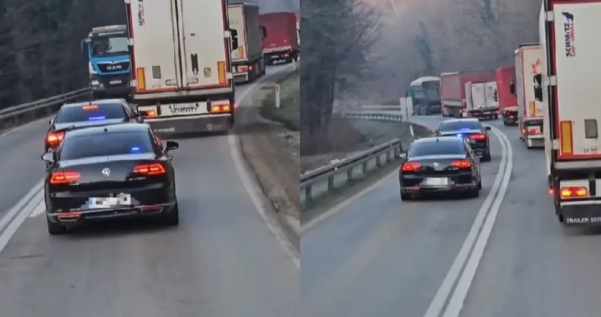 vožnja, prestizanje, bahatost, službena vozila, rotacije, pratnja/Screenshot