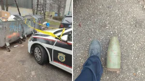 U kontejneru za otpad u Brčanskoj ulici u Sarajevu, radnici KJKP RAD-a pronašli su danas tromblonsku minu i dio rakete//