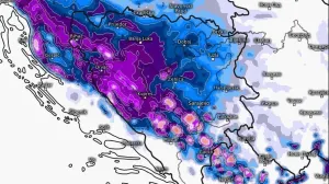 Okvirna visina snježnog pokrivača u subotu(15.02) ujutru. Određena odstupanja u odnosu na mapu su moguća ali okvirno bi to trebalo izgledati slično/Bhmeteo