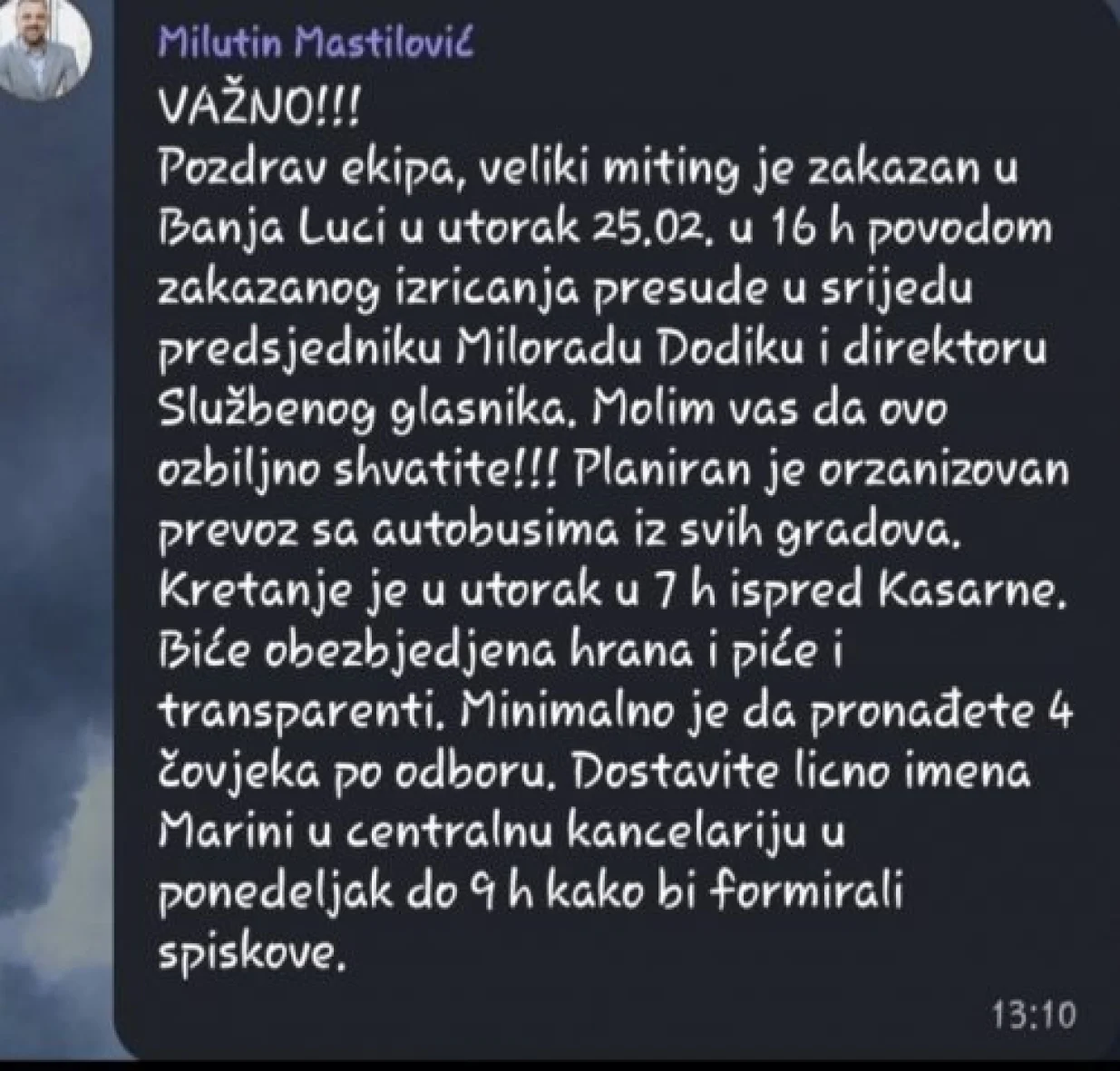 Poruka iz Viber grupe/