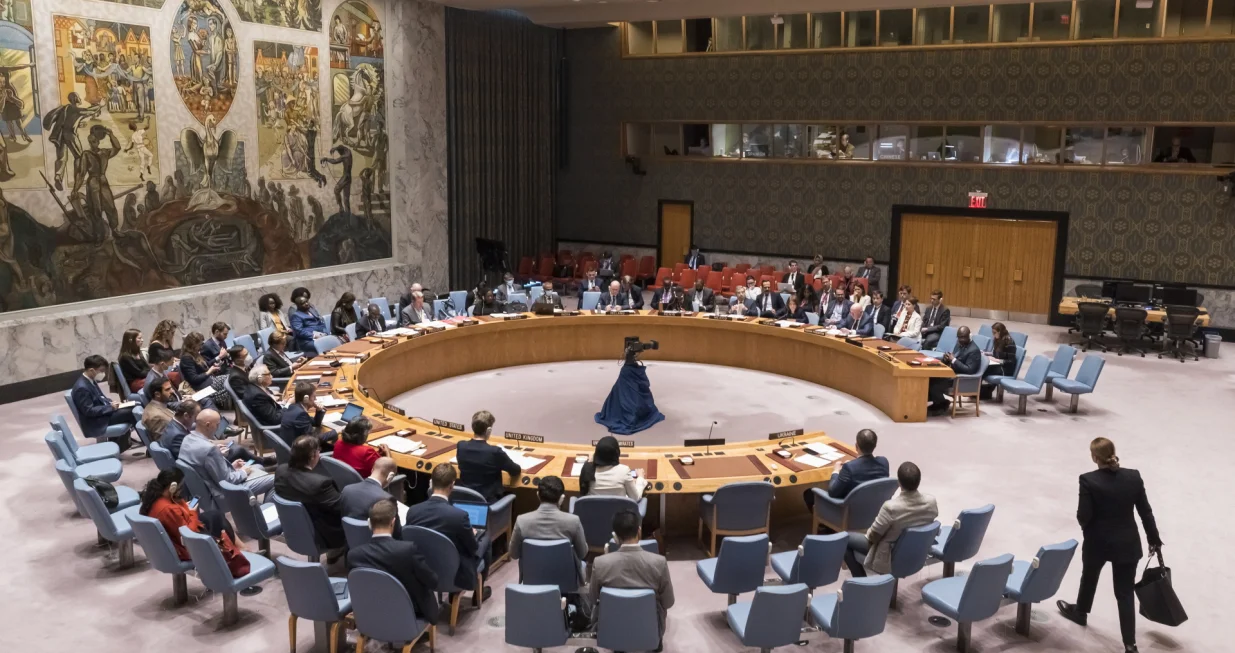 epa10270313 Diplomats during an United Nations Security Council meeting called by Russia at United Nations headquarters in New York, New York, USA, 27 October 2022. Russia is asking for an international investigation into unproven allegations that the United States and Ukraine are collaborating on illegal biological weapons in Ukraine. At left is Russia's Ambassador to the U.N. Vassily Nebenzia. EPA/JUSTIN LANE/Justin Lane