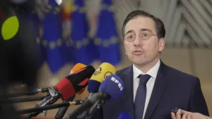 epa10361586 Spanish Foreign Minister Jose Manuel Albares Bueno speaks before the European Foreign Affairs Council meeting in Brussels, Belgium, 12 December 2022. The Foreign Affairs Council, chaired by the EU High Representative for Foreign Affairs and Security Policy Josep Borrell, is meeting on 12 December to discuss various topics including the Russian aggression against Ukraine, Iran and the situation in Moldova. EPA/OLIVIER HOSLET/Olivier Hoslet