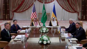 Američki državni tajnik Marco Rubio i savjetnik za nacionalnu sigurnost Mike Waltz sastali su se s ukrajinskim ministrom vanjskih poslova Andrijem Sybihom, ukrajinskim šefom predsjedničkog ureda Andrijem Yermakom i ukrajinskim ministrom obrane Rustemom Umerovim (bez slike) u prisutnosti saudijskog ministra vanjskih poslova Faisala bin Farhana Al Sauda i saudijskog savjetnika za nacionalnu sigurnost Mosaada bin Mohammada Al-Aibana, u Jeddahu, Saudijska Arabija,/Mohammed Benmansour