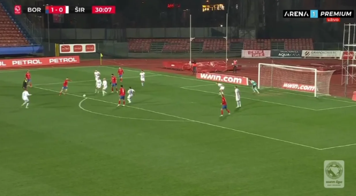 Pogodak Borca za 2:0 (FOTO: Screenshot - Arena Sport)
