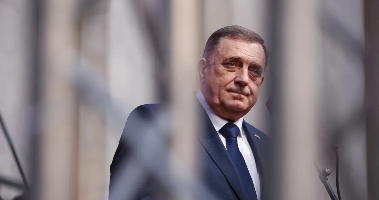 President of Republika Srpska (Serb Republic) Milorad Dodik looks on as he addresses supporters during a protest in Banja Luka, Bosnia and Herzegovina, February 25, 2025. REUTERS/Amel Emric/Amel Emric