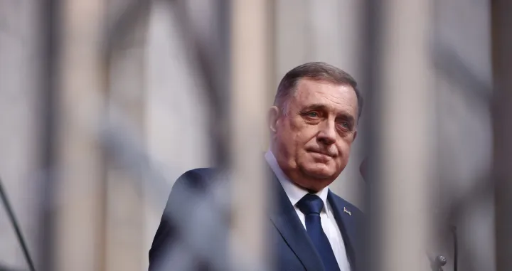 President of Republika Srpska (Serb Republic) Milorad Dodik looks on as he addresses supporters during a protest in Banja Luka, Bosnia and Herzegovina, February 25, 2025. REUTERS/Amel Emric/Amel Emric