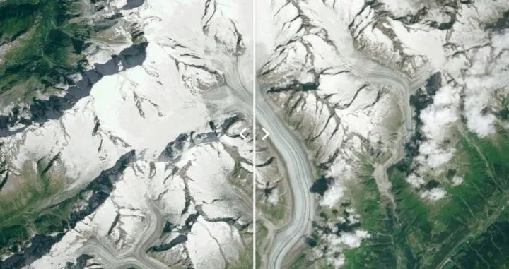 Drastično se smanjio najveći ledenjak u švicarskim Alpama. NASA objavila snimke/Screenshot