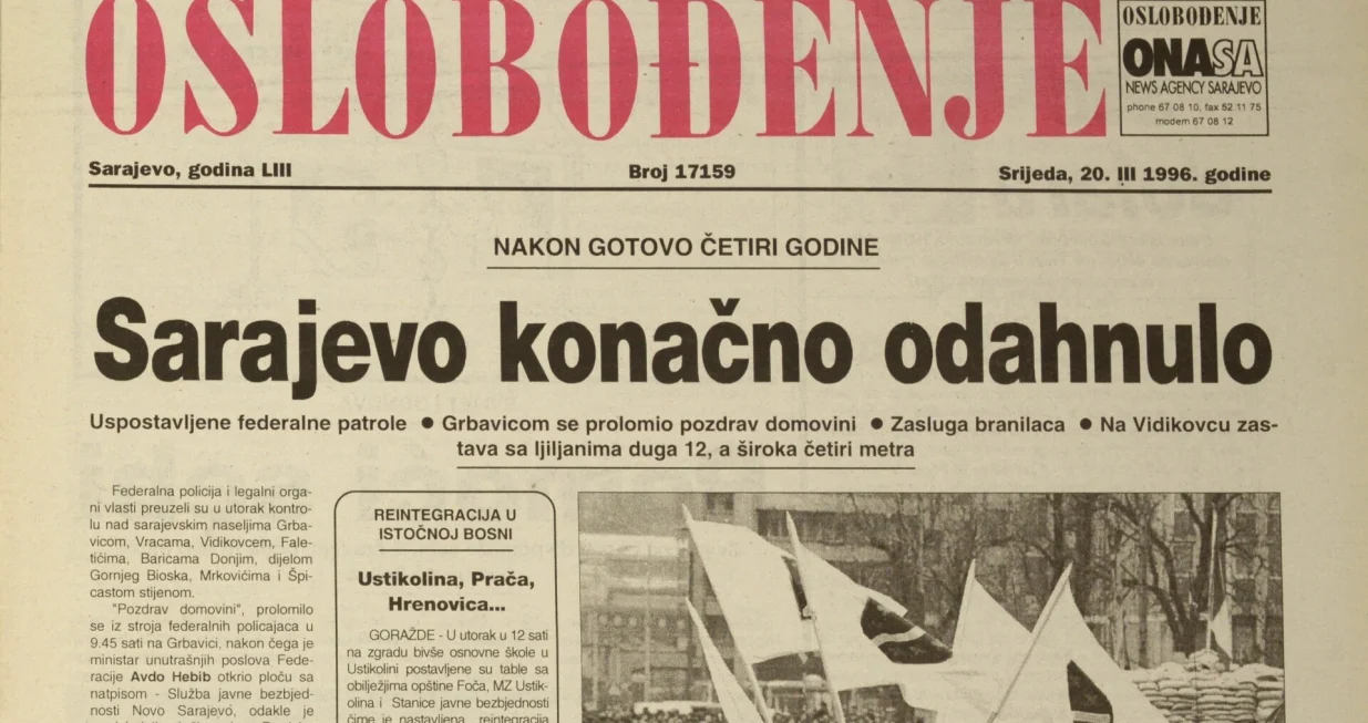 Arhiva Oslobođenja, reintegracija Grbavice, Kovačića, Vraca; 20.3.1996. (20. mart 1996.)//