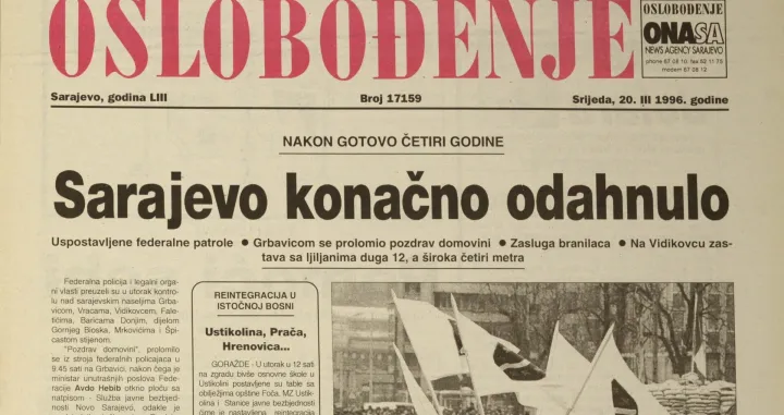 Arhiva Oslobođenja, reintegracija Grbavice, Kovačića, Vraca; 20.3.1996. (20. mart 1996.)//