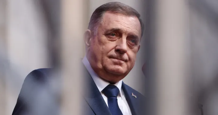 President of Republika Srpska (Serb Republic) Milorad Dodik looks on as he addresses supporters during a protest in Banja Luka, Bosnia and Herzegovina, February 25, 2025. REUTERS/Amel Emric/Amel Emric