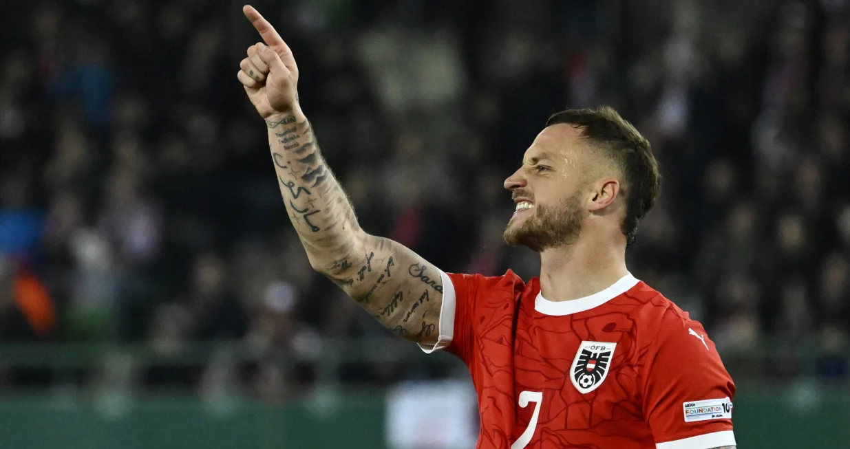 Soccer Football - Nations League - Play-offs - First Leg - Austria v Serbia - Ernst-Happel-Stadion, Vienna, Austria - March 20, 2025 Austria's Marko Arnautovic reacts REUTERS/Elisabeth Mandl