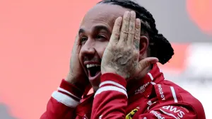 Formula One F1 - Chinese Grand Prix - Shanghai International Circuit, Shanghai, China - March 22, 2025 Ferrari's Lewis Hamilton celebrates after winning the sprint REUTERS/Tyrone Siu  TPX IMAGES OF THE DAY