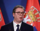 FILE PHOTO: Serbian President Aleksandar Vucic gives a statement next to Hungarian Prime Minister Viktor Orban (not pictured) after the countries' bilateral committee for strategic cooperation meeting in Budapest, Hungary, November 14, 2024. REUTERS/Bernadett Szabo/File Photo/Bernadett Szabo