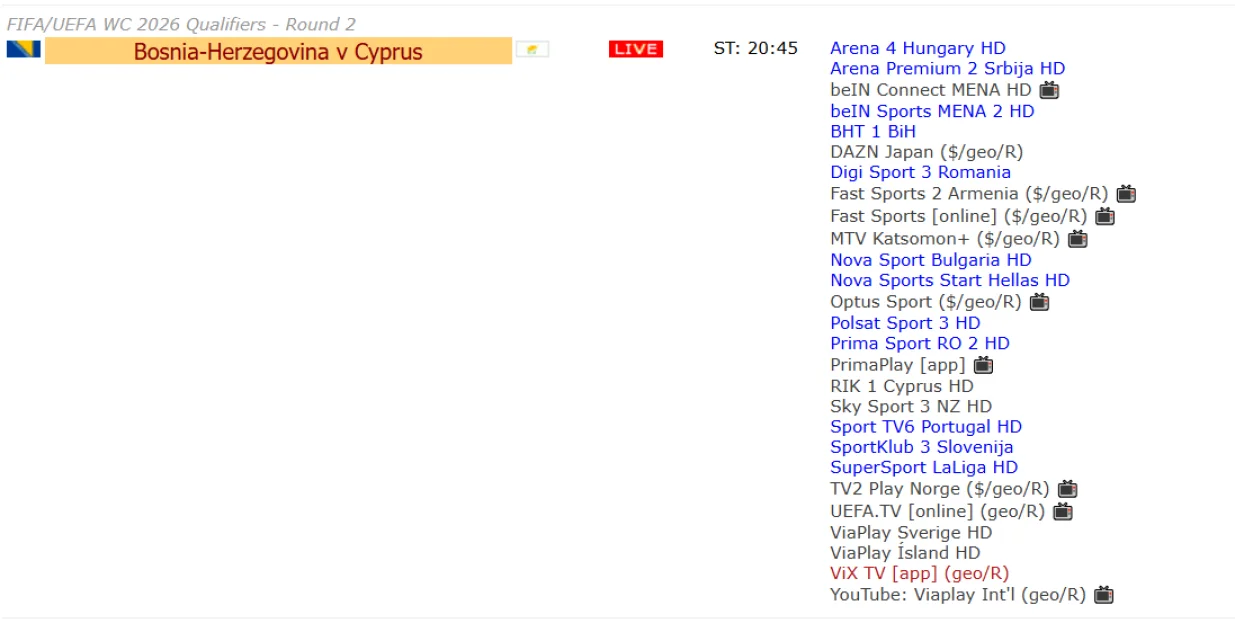 Utakmicu prenosi veliki broj TV kanala