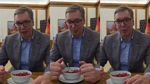 Aleksandar Vučić, predsjednik Srbije, jede nar, želi biti mlađi i ljepši/Prtsc
