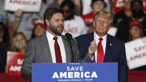 epa10190800 J.D. Vance (L), Republican Nominee for US Senator for Ohio, appears on stage at a Save America rally with former US President Donald Trump (R) at the Covelli Centre in Youngstown, Ohio, USA, 17 September 2022. EPA/DAVID MAXWELL/David Maxwell