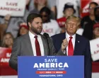 epa10190800 J.D. Vance (L), Republican Nominee for US Senator for Ohio, appears on stage at a Save America rally with former US President Donald Trump (R) at the Covelli Centre in Youngstown, Ohio, USA, 17 September 2022. EPA/DAVID MAXWELL/David Maxwell