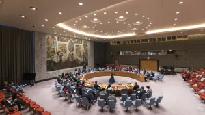 epa10270316 Diplomats during an United Nations Security Council meeting called by Russia at United Nations headquarters in New York, New York, USA, 27 October 2022. Russia is asking for an international investigation into unproven allegations that the United States and Ukraine are collaborating on illegal biological weapons in Ukraine. At left is Russia's Ambassador to the U.N. Vassily Nebenzia. EPA/JUSTIN LANE/Justin Lane