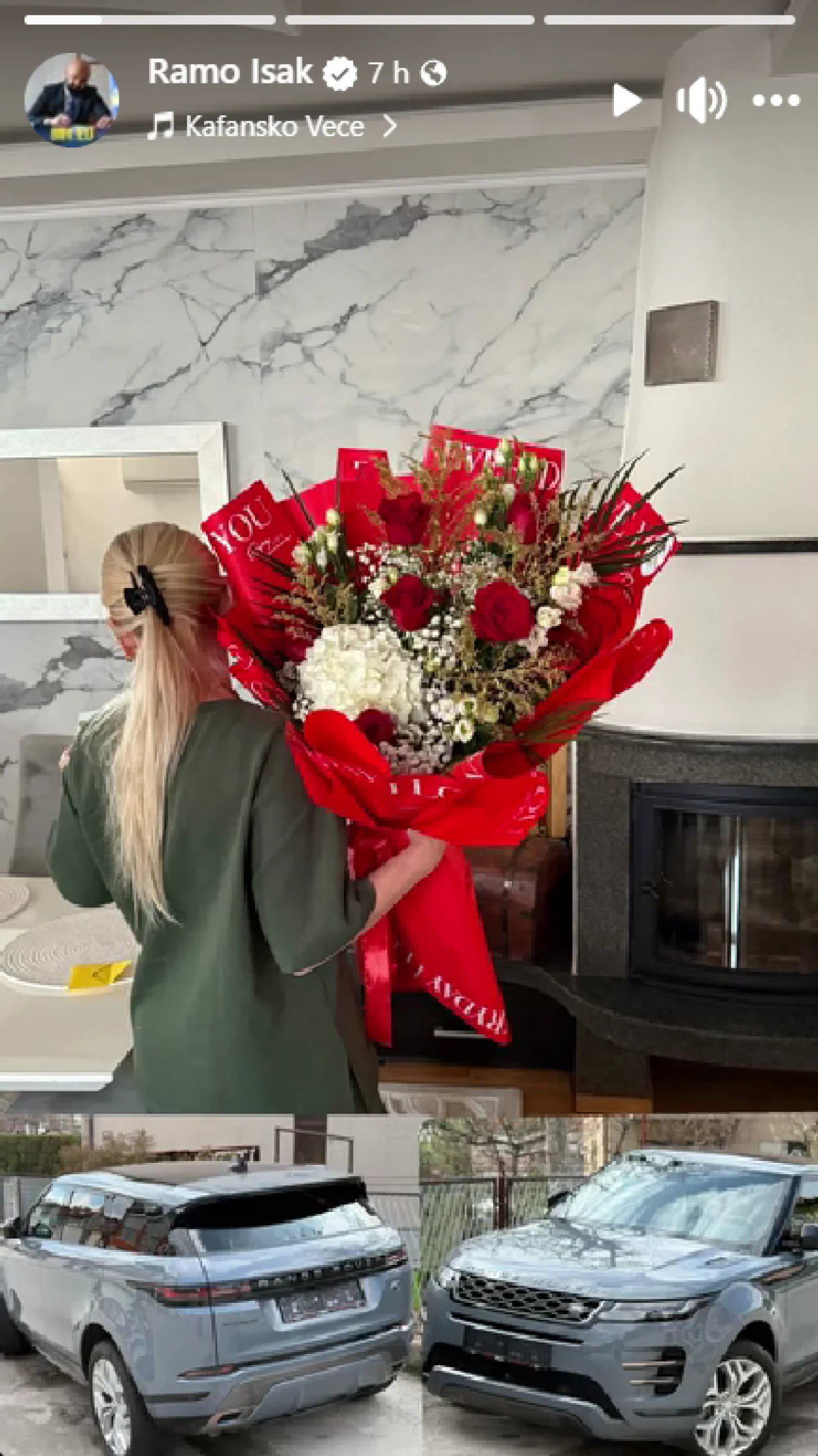 Ramo Isak, poklon supruzi Ameli za rođendan, Amela Isak, cvijeće automobil/Facebook