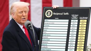 President Donald Trump displays a chart with reciprocal tariffs during a 'Liberation Day' event in the Rose Garden at the White House on April 2, 2025 in Washington, D.C. Today?s tariffs are just the most recent moves that President Trump has taken in this new trade war since returning to the White House less that three months ago. (Photo by Samuel Corum/Sipa USA) Photo: Sipa USA/SIPA USA/Sipa Usa/sipa Usa
