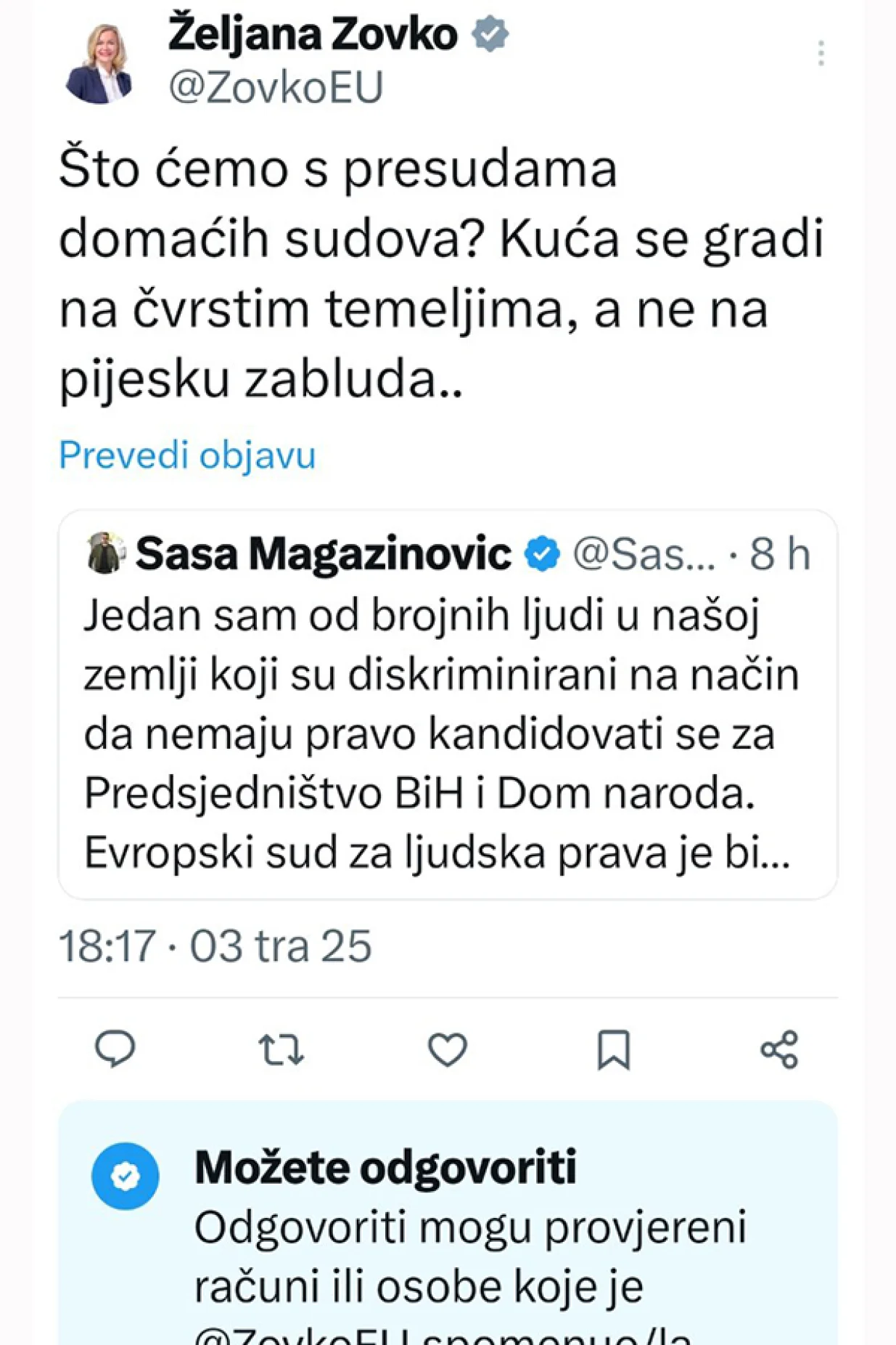 Komentar kojeg je pobrisala Željana Zovko/