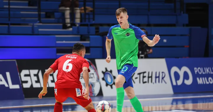 28.11.2024., KC Drazen Petrovic, Zagreb - Elitna runda UEFA Futsal Lige prvaka, skupina B, 2. kolo, MNK Olmissum - Kairat Almaty. David Barbaric Photo: Luka Stanzl/PIXSELL