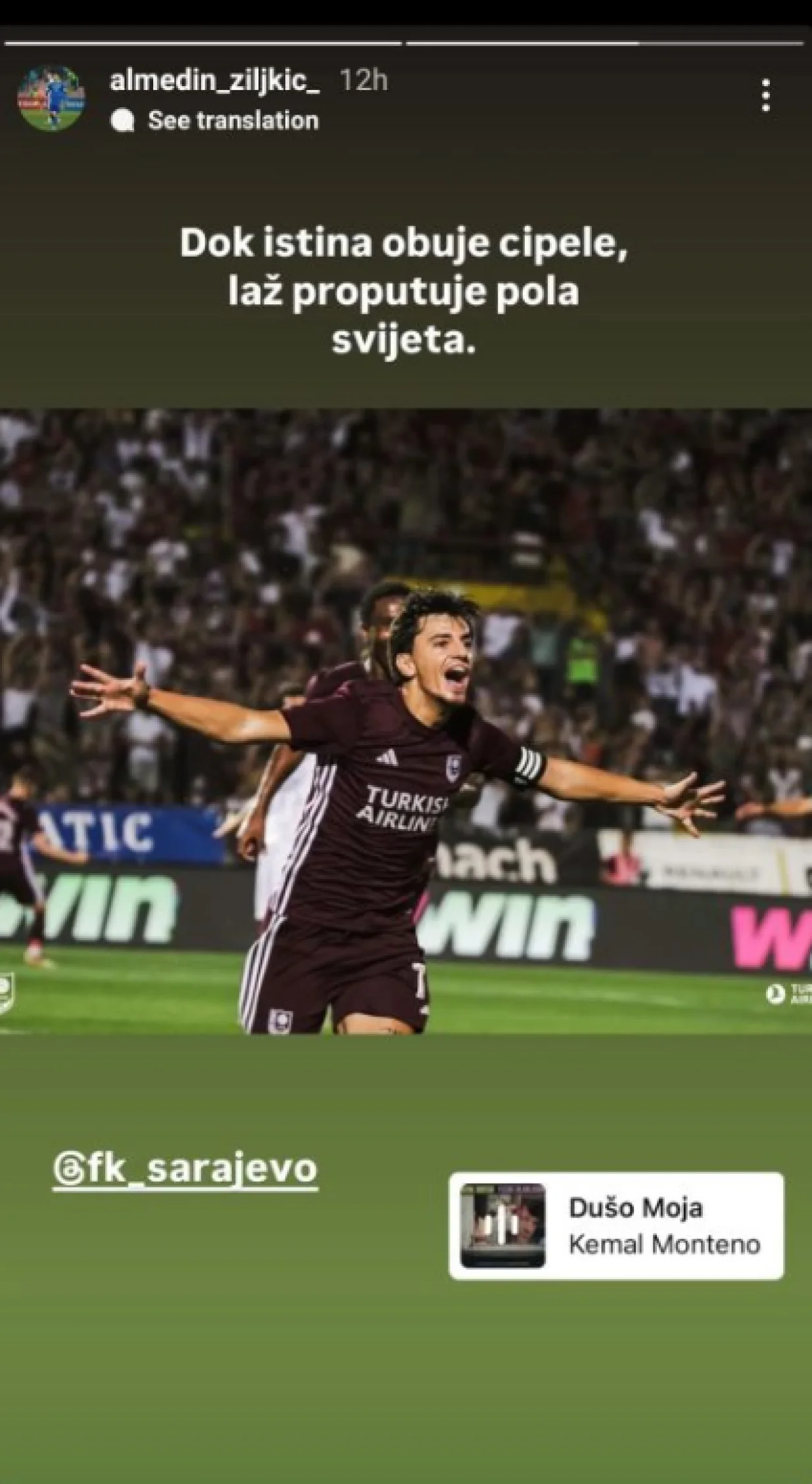 Almedin Ziljkić instagram poruka Sarajevu