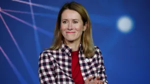 epa10356832 Estonian Prime Minister Kaja Kallas applauds during the Digital Summit 2022 of the German Federal Government at the Station Berlin in Berlin, Germany, 09 December 2022. The Digital Summit 2022 of the German Federal Government takes place from 08 to 09 December 2022 in Berlin. EPA/CLEMENS BILAN/Clemens Bilan