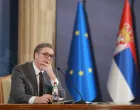 Beograd, Srbija - 23. januar 2023: Održana je danas sjednica Vlade Srbije na kojoj je prisustvovao i predsjednik Srbije Aleksandar Vučić. Nakon sjednice Vučić je održao konferenciju za novinare. Predsjednik Srbije Aleksandar Vučić izjavio je večeras u Beogradu da je plan Evropske unije (EU) za Kosovo, koji su mu predočili zapadni predstavnici, faktički postao novi pregovarački okvir za Srbiju u procesu evrointegracija. (Milos Miskov - Anadolu Agency)/�