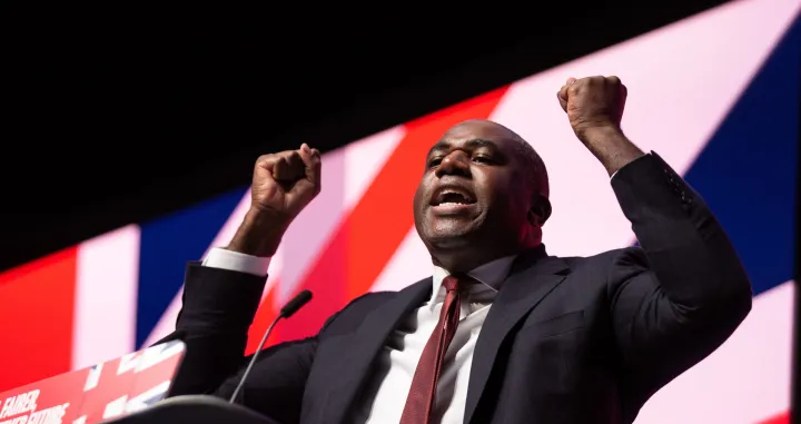 epa10209829 Shadow Secretary of State for Foreign, Commonwealth and Development Affairs David Lammy addresses the Labour Party Conference in Liverpool, Britain, 27 September 2022. EPA/ADAM VAUGHAN/Adam Vaughan