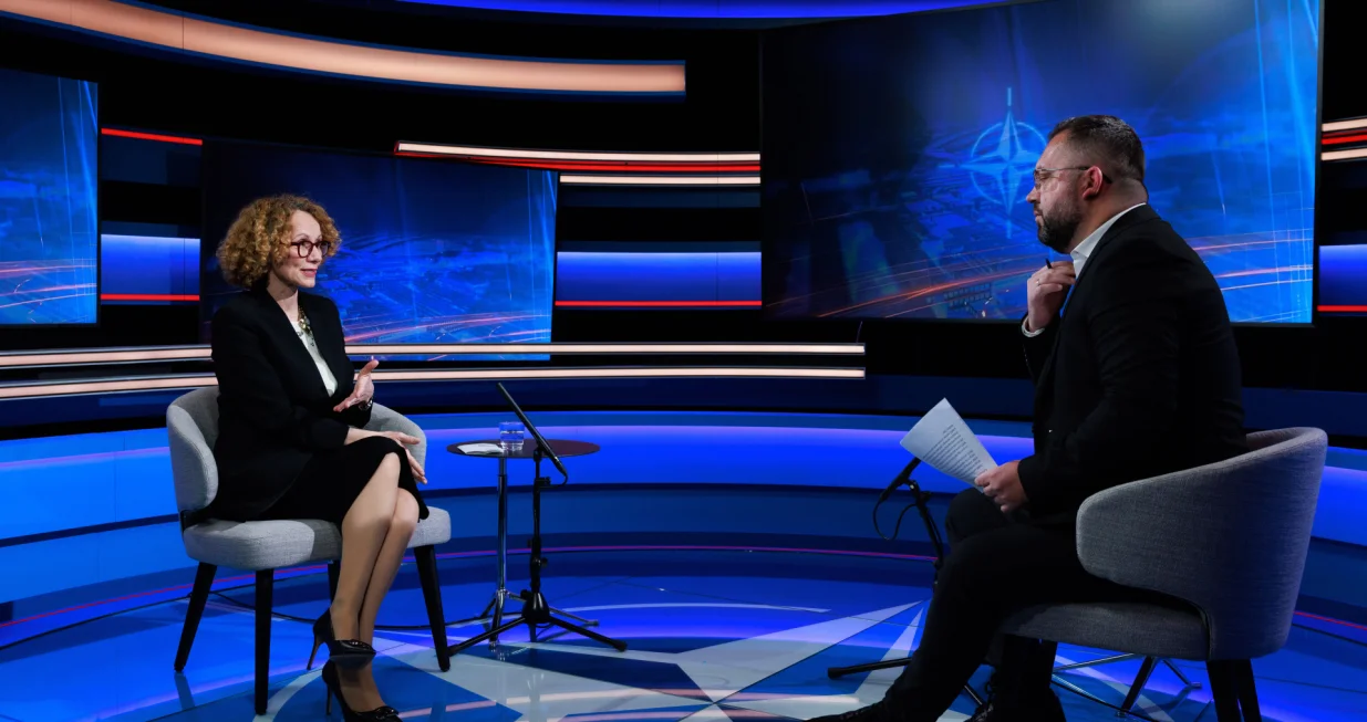 Media block with NATO Deputy Secretary General Radmila Shekerinska following two days of meetings of NATO Ministers of Foreign Affairs at NATO headquarters in Brussels/Nato