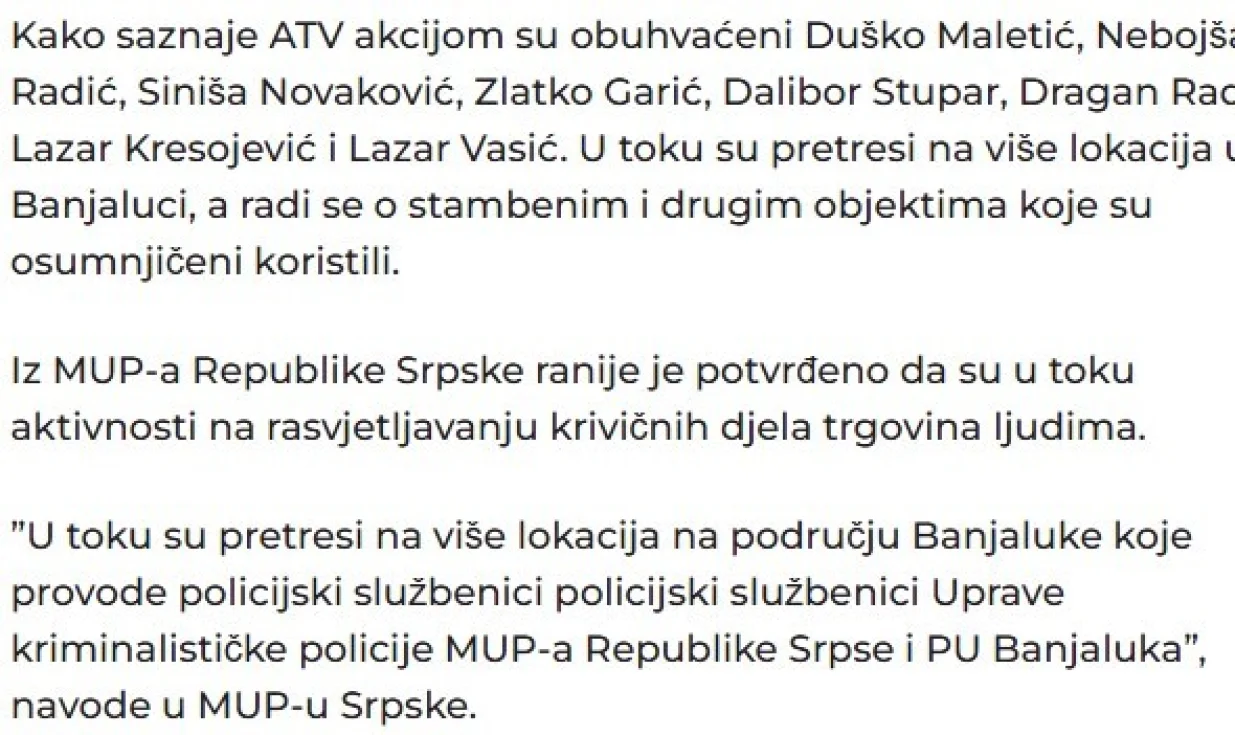 ATV o akciji SIPA-e u Banjoj Luci/