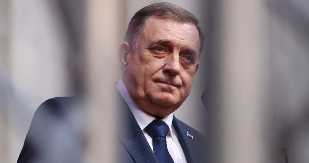 President of Republika Srpska (Serb Republic) Milorad Dodik looks on as he addresses supporters during a protest in Banja Luka, Bosnia and Herzegovina, February 25, 2025. REUTERS/Amel Emric/Amel Emric