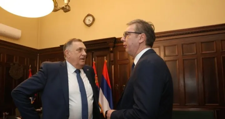 Milorad Dodik i Aleksandar Vučić uoči skupa u Beogradu/Borislav Zdrinja