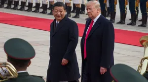 epa08939595 (FILE) US President Donald J. Trump (C-R) and Chinese President Xi Jinping (C-L) review soldiers of the Chinese People's Liberation Army honor guard during a welcome ceremony at the Great Hall of the People in Beijing, China, 09 November 2017. The presidency of Donald Trump, which records two presidential impeachments, will end at noon on 20 January 2021. EPA/ROMAN PILIPEY *** Local Caption *** 53885225/Roman Pilipey