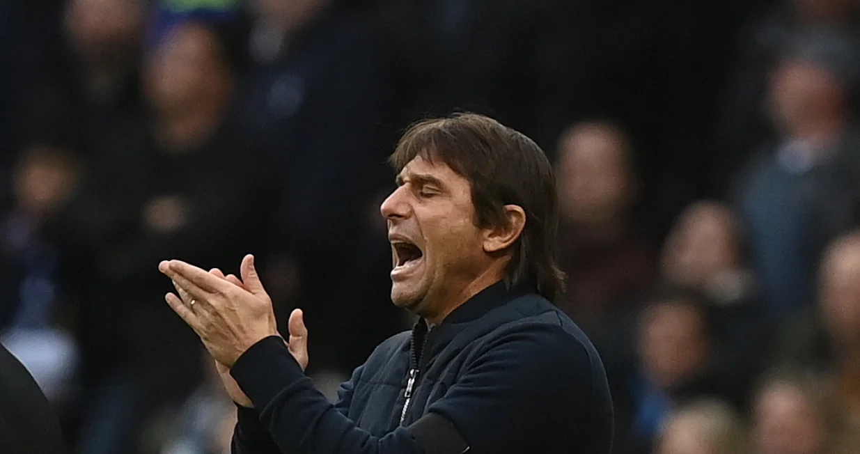 epa10385379 Tottenham manager Antonio Conte reacts during the English Premier League soccer match between Tottenham Hotspur and Aston Villa in London, Britain, 01 January 2023. EPA/Neil Hall EDITORIAL USE ONLY. No use with unauthorized audio, video, data, fixture lists, club/league logos or 'live' services. Online in-match use limited to 120 images, no video emulation. No use in betting, games or single club/league/player publications