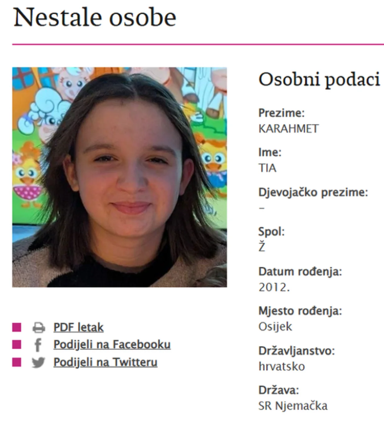 Nestala Tia Karahmet, djevojčica iz Hrvatske koja živi u Stuttgartu//